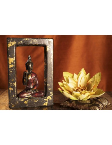 Buddha en cramique (bougeoir) encadr """"Antik Red"""" - H23x15.5x5
