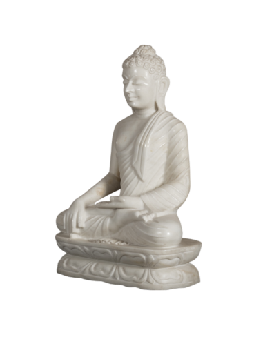 Bouddha en marbre blanc "Bhumisparsa Mudra"