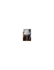 Teak base lamp with white shade