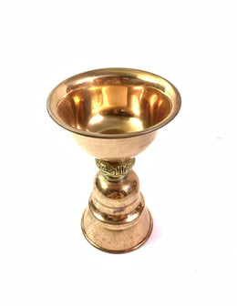 Tibetische Kupfer-Butterlampe mit verziertem Ring (mittel) - H18x13x13