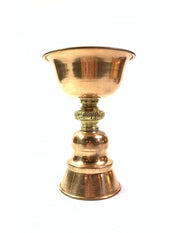 Tibetische Kupfer-Butterlampe mit verziertem Ring (mittel) - H18x13x13