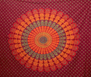 Mandala Bedspread 220x240 cm - Red and Orange Floral Pattern