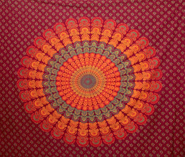 Couvre lit Mandala 220x240 cm - Motif Floral Rouge et Orange