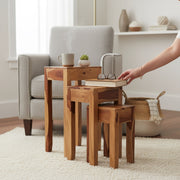Set of nesting tables in recycled sheesham wood