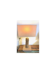 Teak base lamp with white shade