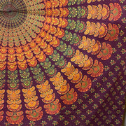 Tagesdecke Mandala Lila und Orange - Böhmisches königliches Pfauenmotiv