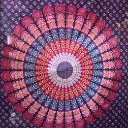 Pink and Purple Mandala Bedspread - Bohemian Feminine Peacock Design