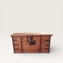 Antique trunk with 100% recycled metal reinforcement