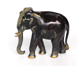 Bronze elephant statuette with trunk down, black