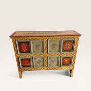 Console bois peint symboles bouddhistes - Tibet