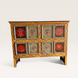 Console bois peint symboles bouddhistes - Tibet