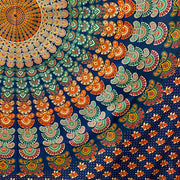 Tagesdecke Mandala Nachtblau und Orange – Böhmisches Pfau-Design