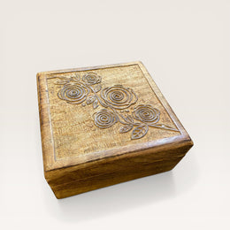 Brown Pink Carved Wooden Box