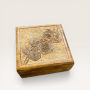 Brown Pink Carved Wooden Box