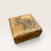 Brown Pink Carved Wooden Box
