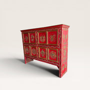 Commode tibétaine bois peint rouge