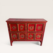 Commode tibétaine bois peint rouge