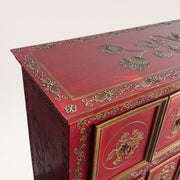 Commode tibétaine bois peint rouge