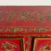 Commode tibétaine bois peint rouge