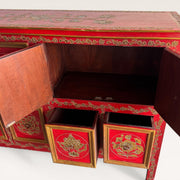 Commode tibétaine bois peint rouge