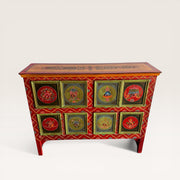 Console bois peint symboles bouddhistes