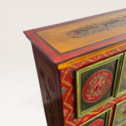 Console bois peint symboles bouddhistes