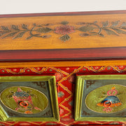 Console bois peint symboles bouddhistes