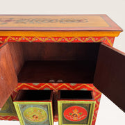 Console bois peint symboles bouddhistes