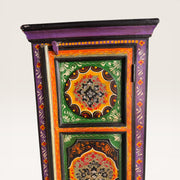 Narrow Tibetan painted wooden cabinet — Floral decor