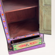 Narrow Tibetan painted wooden cabinet — Floral decor