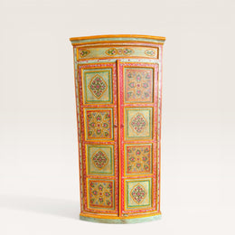 Large painted wooden cabinet — Himalayan & Indian floral rosettes