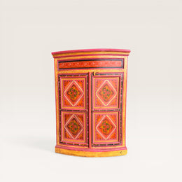 Painted Tibetan cabinet — Orange & pink diamonds & lattice