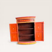Tibetischer Schrank, bemaltes Holz – Rauten & Gittermuster orange & rosa