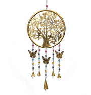 Large circular tree of life wind chime with butterflies - Gold