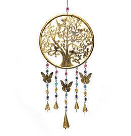 Grand carillon arbre de vie circulaire avec papillons -Doré