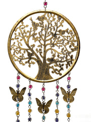 Large circular tree of life wind chime with butterflies - Gold