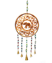 Circular decorative wind chime - elephants - copper-toned