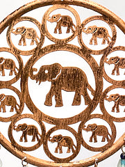 Circular decorative wind chime - elephants - copper-toned