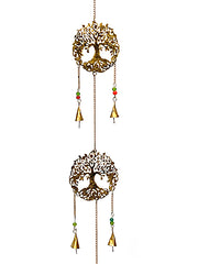 Triple tree of life decorative wind chime - gold
