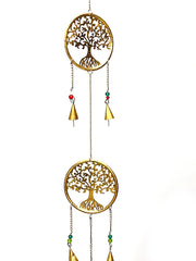 Triple tree of life decorative wind chimes - gold