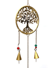 Triple tree of life decorative wind chimes - gold