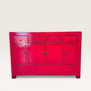 Buffet chinois en orme recyclé, laqué rouge rose