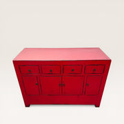 Buffet chinois en orme recyclé, laqué rouge rose