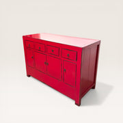 Buffet chinois en orme recyclé, laqué rouge rose
