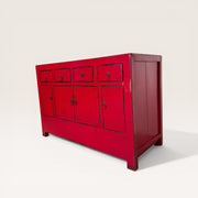 Buffet chinois en orme recyclé, laqué rouge rose
