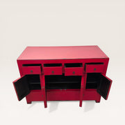 Buffet chinois en orme recyclé, laqué rouge rose
