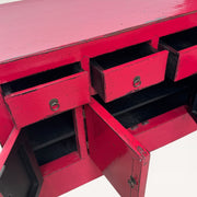 Buffet chinois en orme recyclé, laqué rouge rose