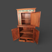 Antique two-part cabinet - Green ceramic tiles and drawers