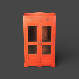Kleine antike Holzvitrine - Rote Patina