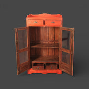 Kleine antike Holzvitrine - Rote Patina